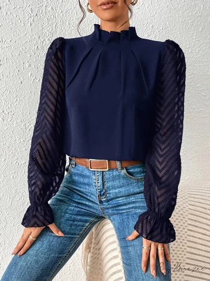 Mock Flounce Blouse Sheer with Arm Neck