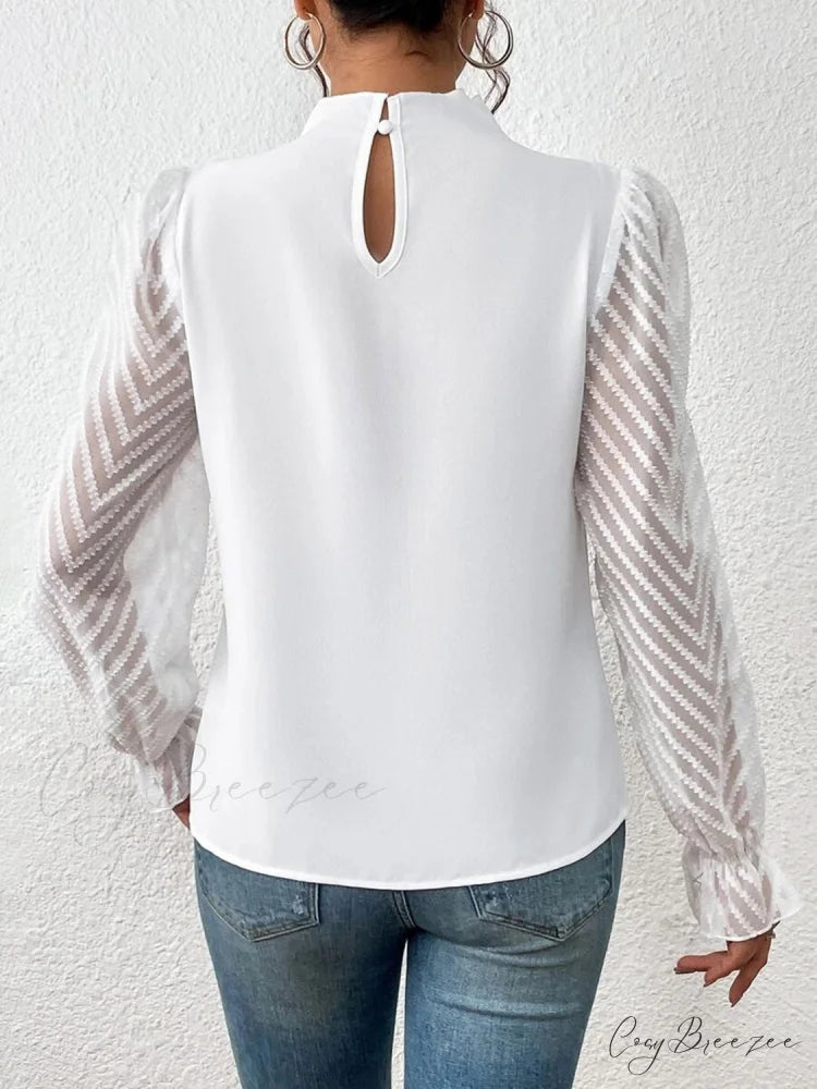 Mock Flounce Blouse Sheer with Arm Neck