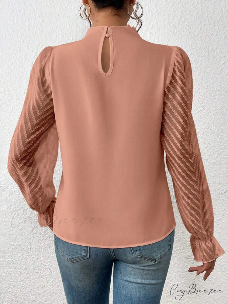 Mock Flounce Blouse Sheer with Arm Neck