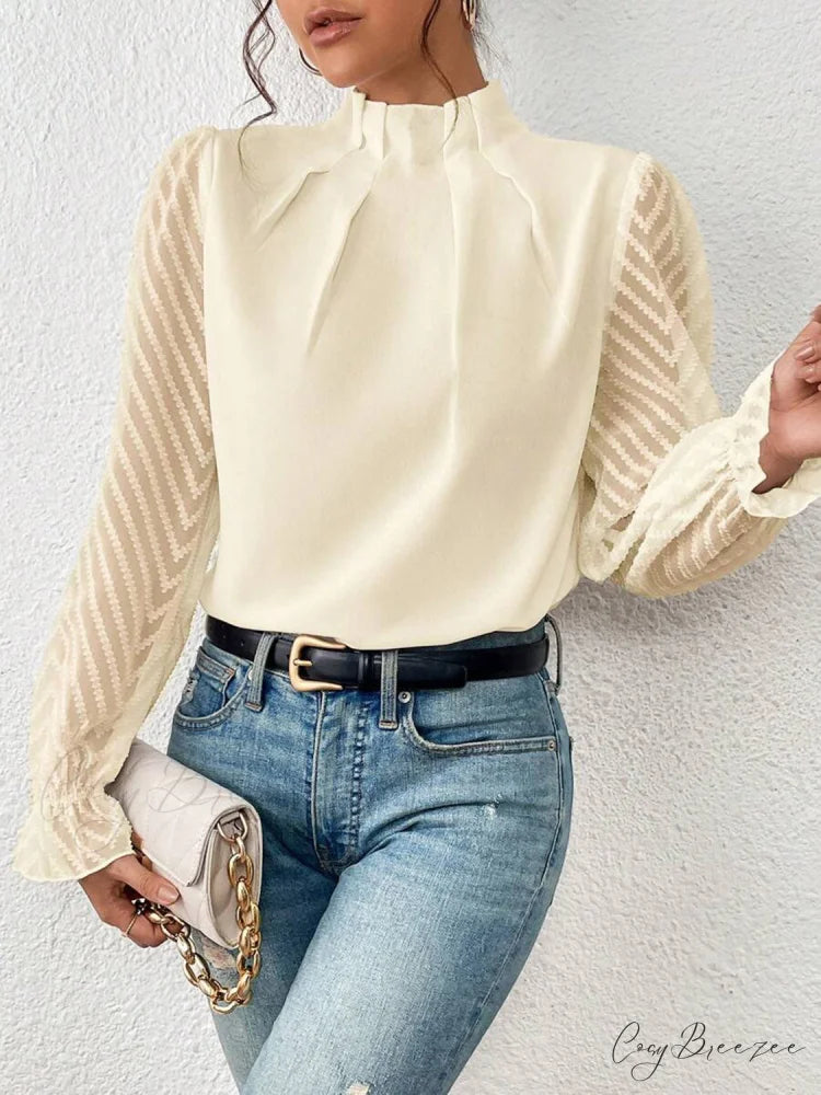 Mock Flounce Blouse Sheer with Arm Neck