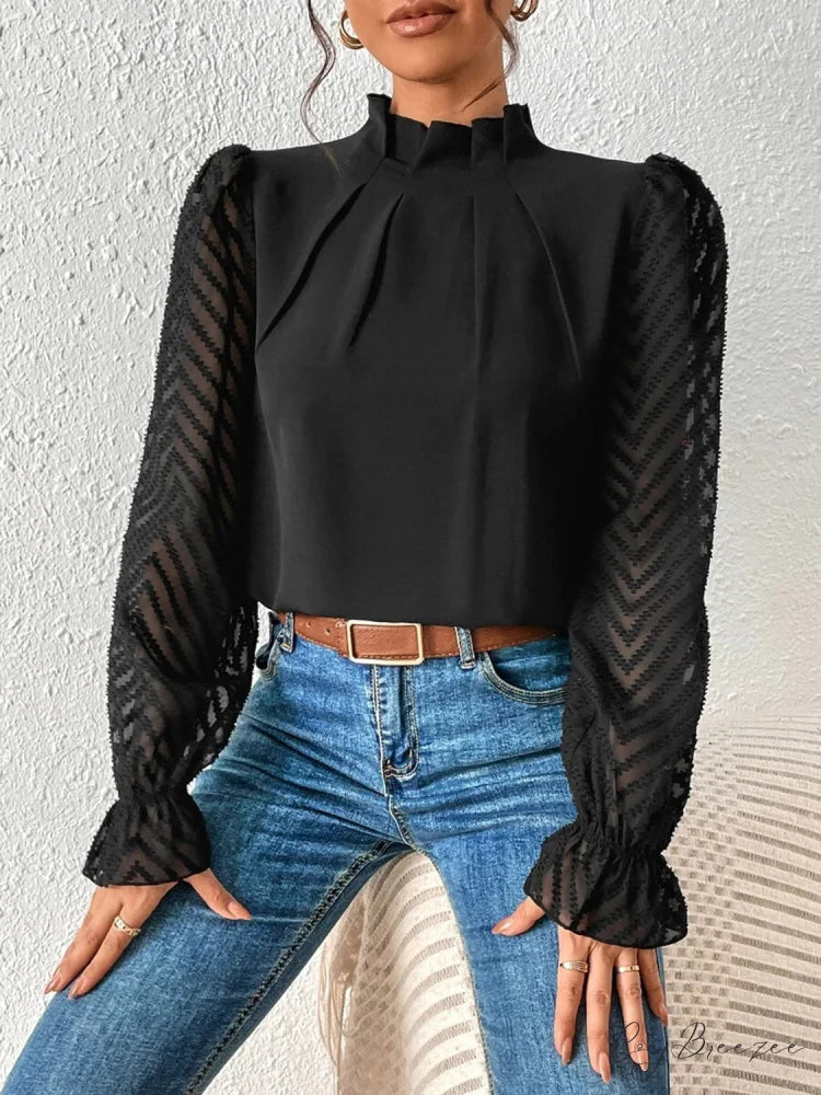 Mock Flounce Blouse Sheer with Arm Neck