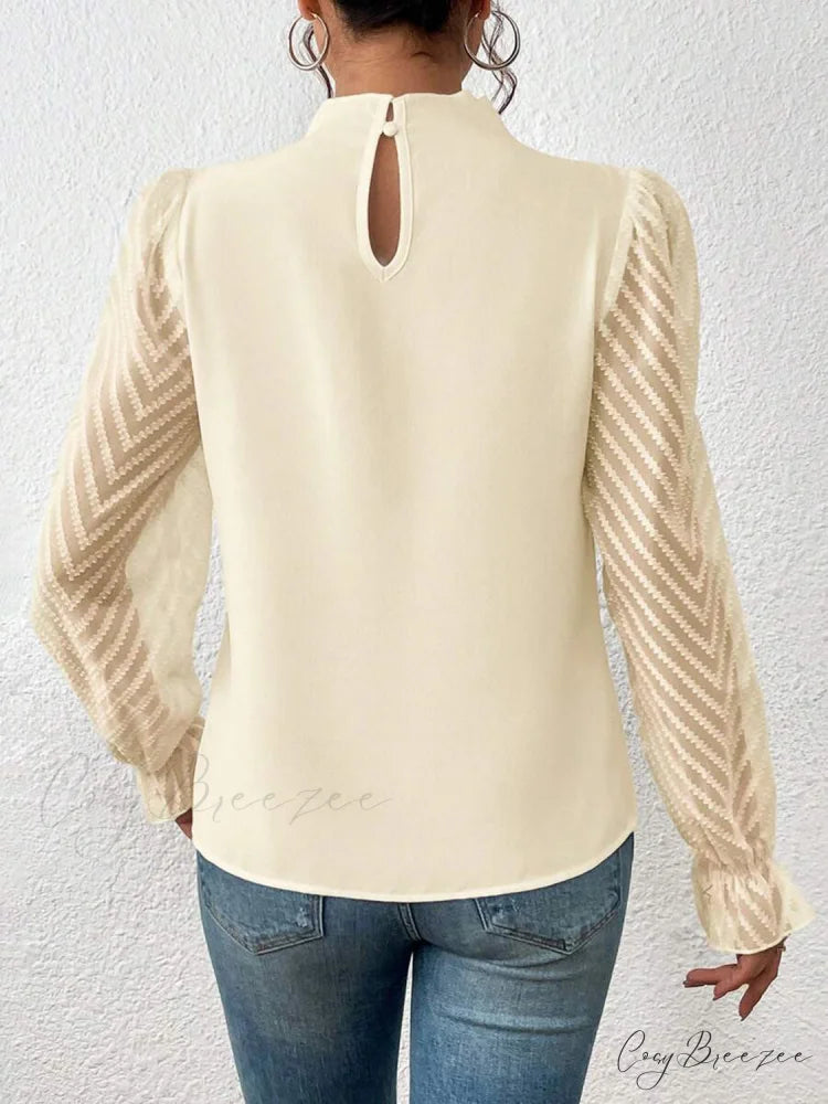 Mock Flounce Blouse Sheer with Arm Neck
