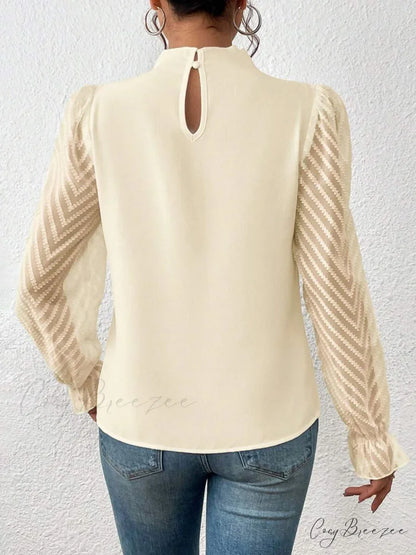 Mock Flounce Blouse Sheer with Arm Neck