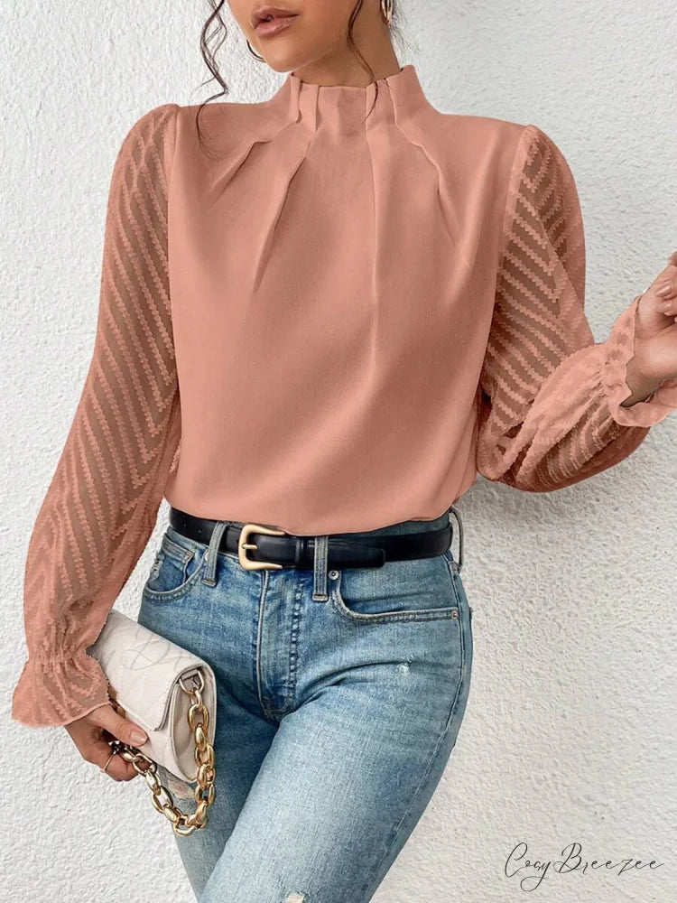 Mock Flounce Blouse Sheer with Arm Neck