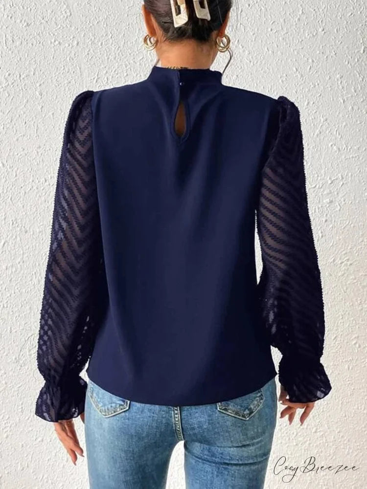Mock Flounce Blouse Sheer with Arm Neck