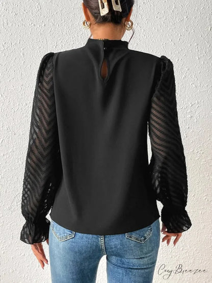 Mock Flounce Blouse Sheer with Arm Neck