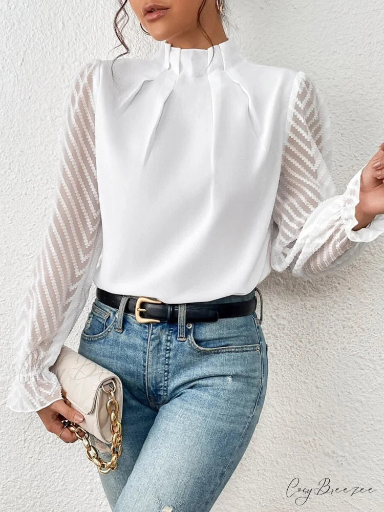 Mock Flounce Blouse Sheer with Arm Neck