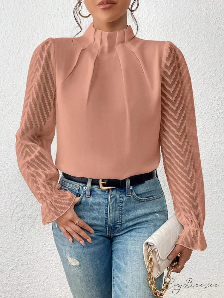 Mock Flounce Blouse Sheer with Arm Neck Burnt Coral / S