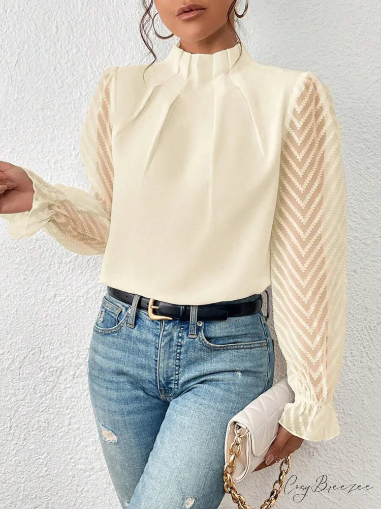 Mock Flounce Blouse Sheer with Arm Neck Cream / S
