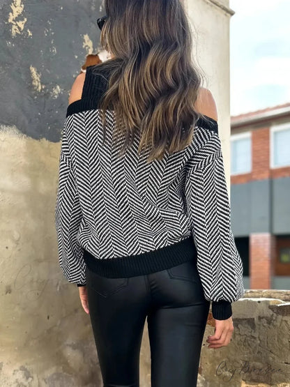 Mock Neck Hollow Out Black Sweater swraters-241228