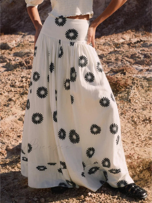 Modern Daisy Stylish Print Blouse Skirt Cream / S