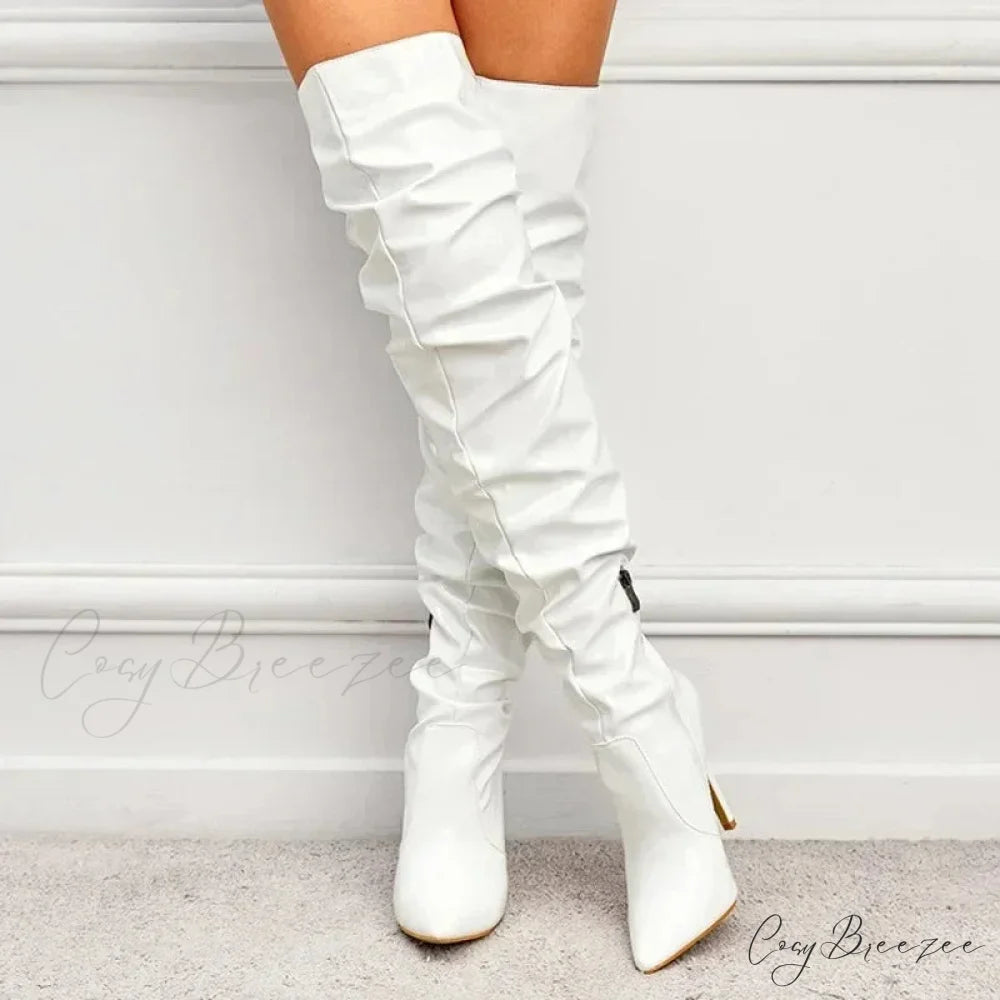 Modern Patent Leather Over-the-knee Boots with Elastic Detail