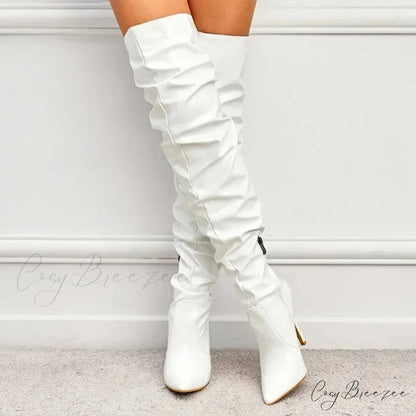 Modern Patent Leather Over-the-knee Boots with Elastic Detail