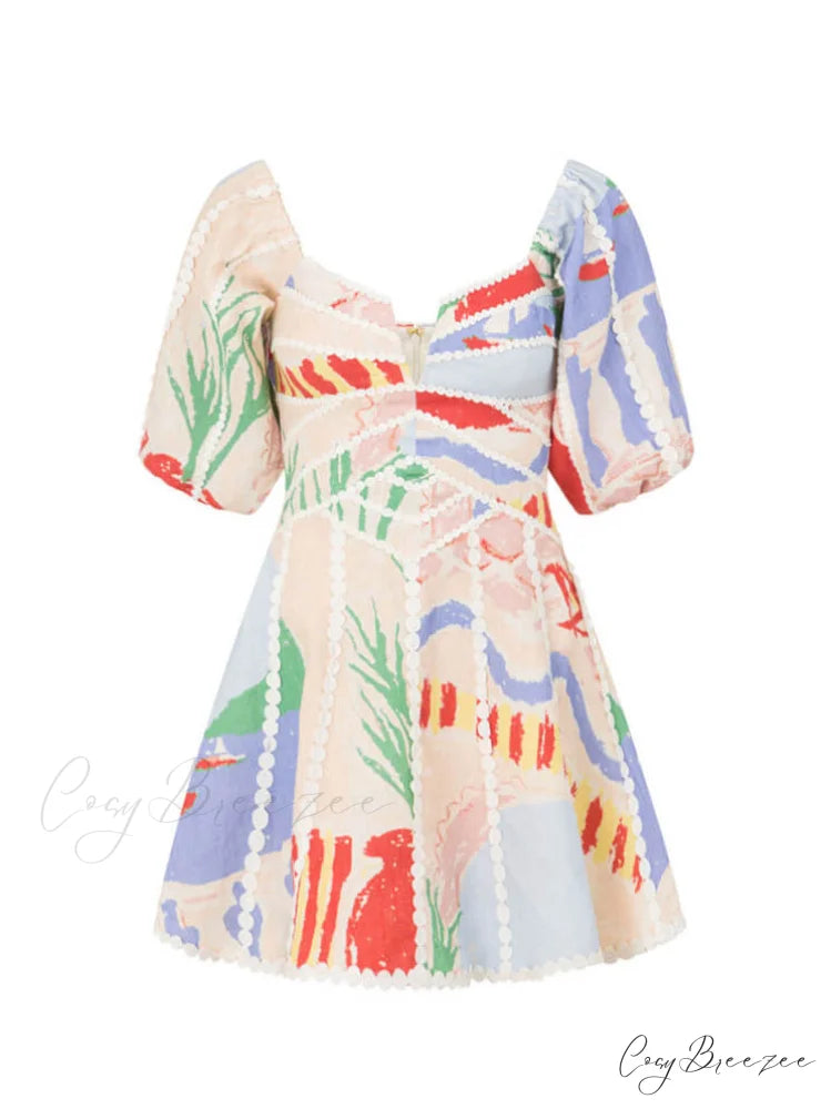Modern Sophisticated Art Graffiti Graceful Floral Print Mini Dress