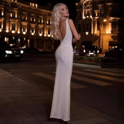 Modern Stretchy Long Dress Open-Back Party Formal Dress promdress-250223