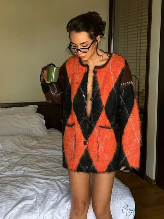 Mohair Contrast Pocket Loose Cardigan orange / S cardigans-241228