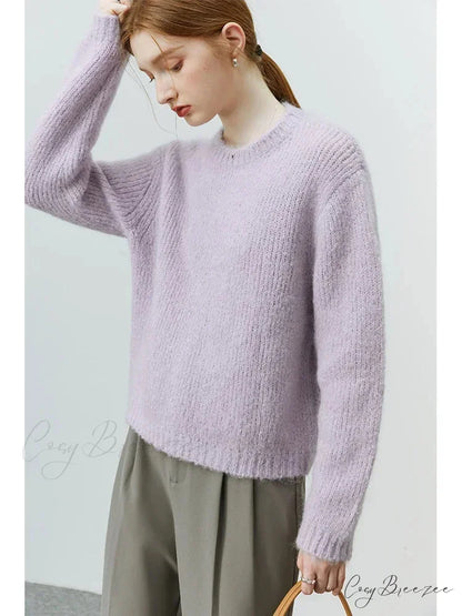 Mohair Loose Style Round Neck Sweater swraters-241228