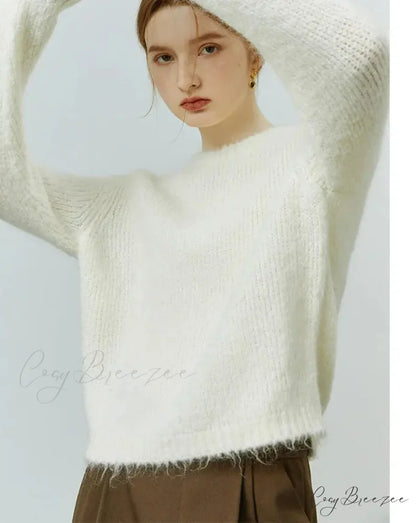 Mohair Loose Style Round Neck Sweater swraters-241228