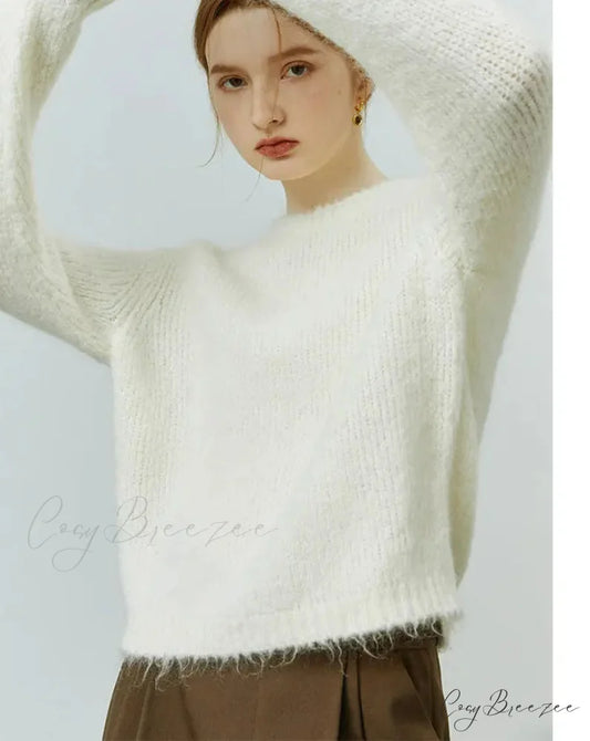 Mohair Loose Style Round Neck Sweater swraters-241228