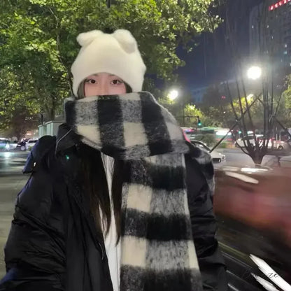 Mohair Winter Scarf - Solid Color Thickened Wool Fringed same style black