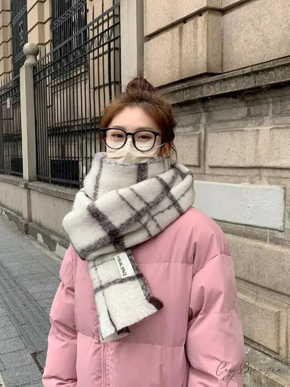 Mohair Winter Scarf - Solid Color Thickened Wool Fringed Style B Beige