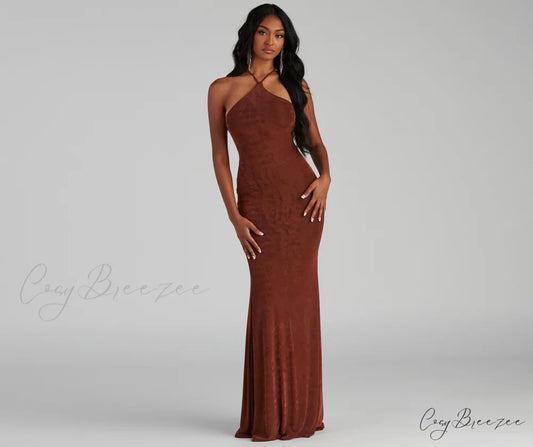 Moira Formal Open Charming Back Lurex Dress BROWN / XS