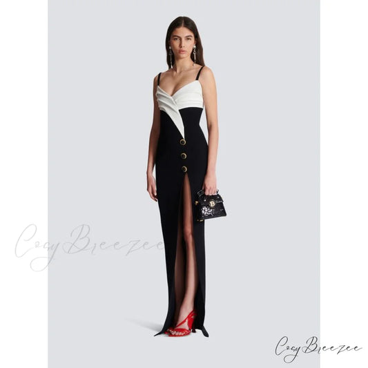 Monochrome Slit Satin Party Prom Dress black / XS promdress-250223