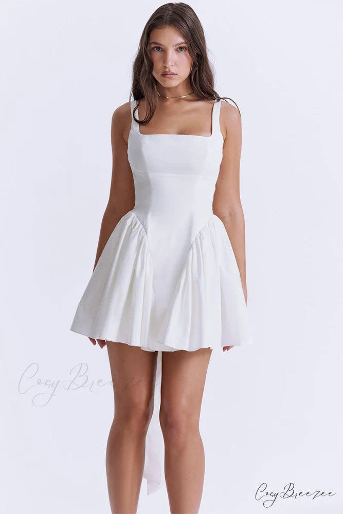 Monterey Cypress White Trendy Bow Mini Dress