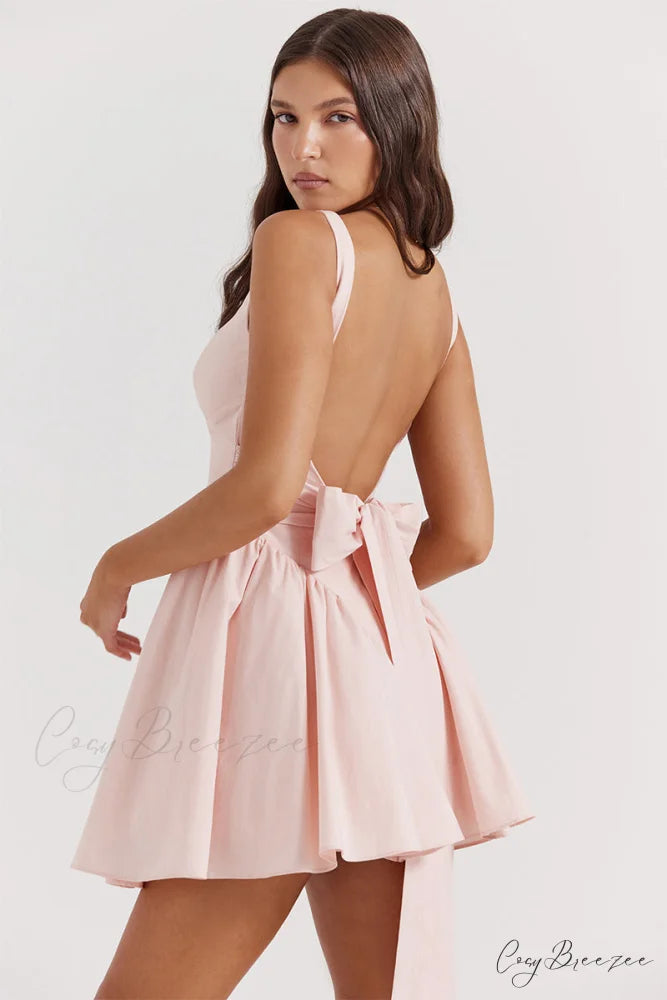 Monterey Cypress White Trendy Bow Mini Dress