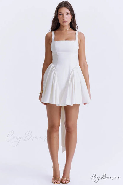Monterey Cypress White Trendy Bow Mini Dress White / XS