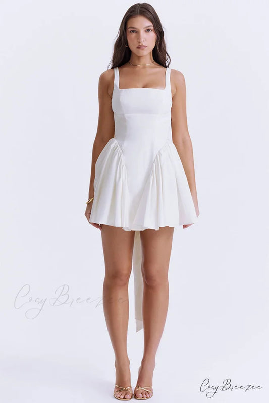 Monterey Cypress White Trendy Bow Mini Dress White / XS