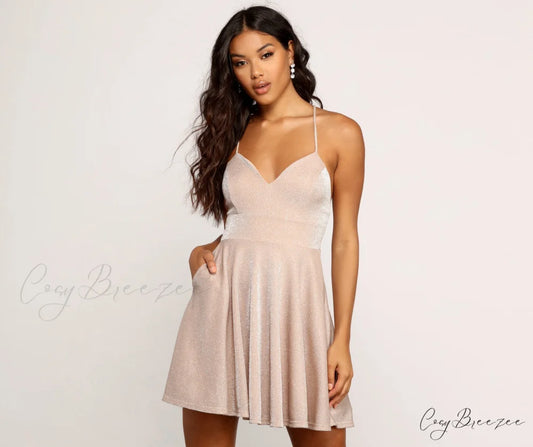 More Sparkle Stylish Skater Mini Dress NATURL / XS