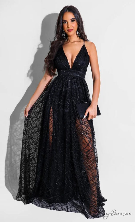 Morgan Formal Stylish Flocked Velvet Dress BLACK / S