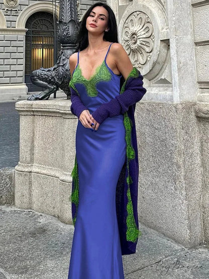 Mozision Spaghetti Strap Lace Strapless Sexy Maxi Boho Dress