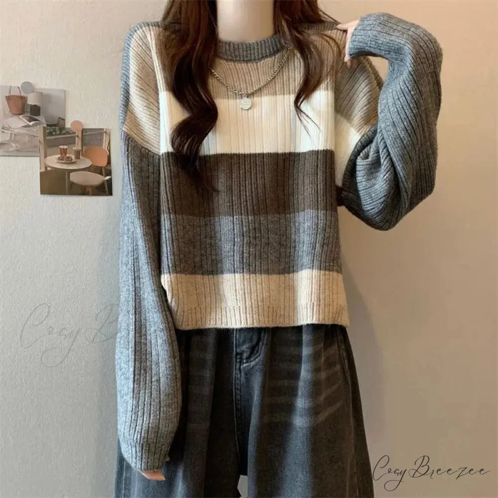 Multi-Color Splicing Lazy Style Slimming Sweater swraters-241228