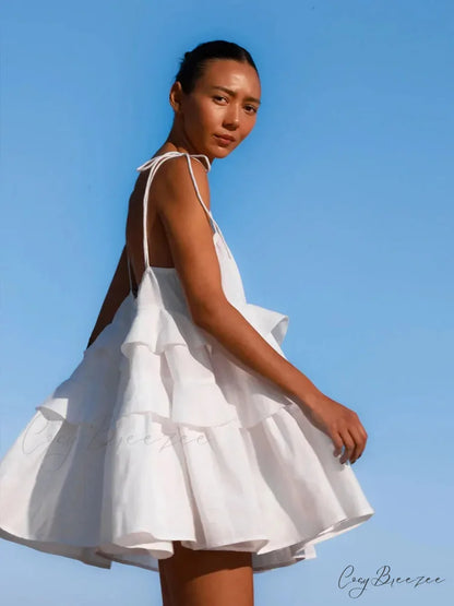 Multi-Tiered Ruffles Stylish Strappy Mini Dress