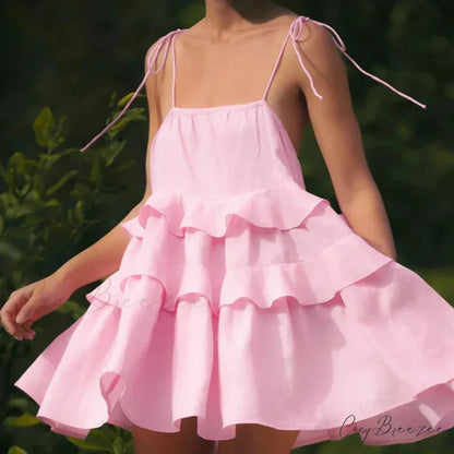 Multi-Tiered Ruffles Stylish Strappy Mini Dress
