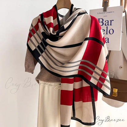Multicolor Striped Elegant Winter Scarf red 2 scarf-241228