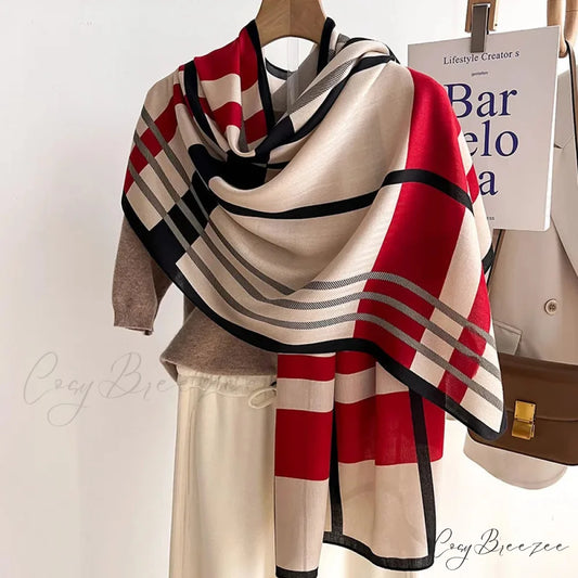 Multicolor Striped Elegant Winter Scarf red 2 scarf-241228