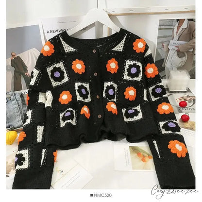 Multicolor Y2K Loose Crochet Knit Cardigan cardiagn-250126