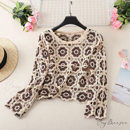 Multicolor Y2K Loose Crochet Knit Cardigan Dark Brown / One Size cardiagn-250126
