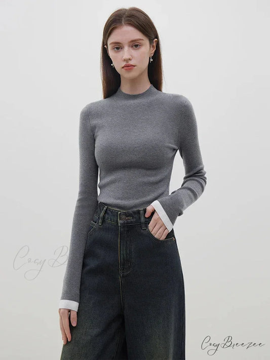 Multiple Colors Half Turtleneck Slim Knitted Sweater swraters-241228