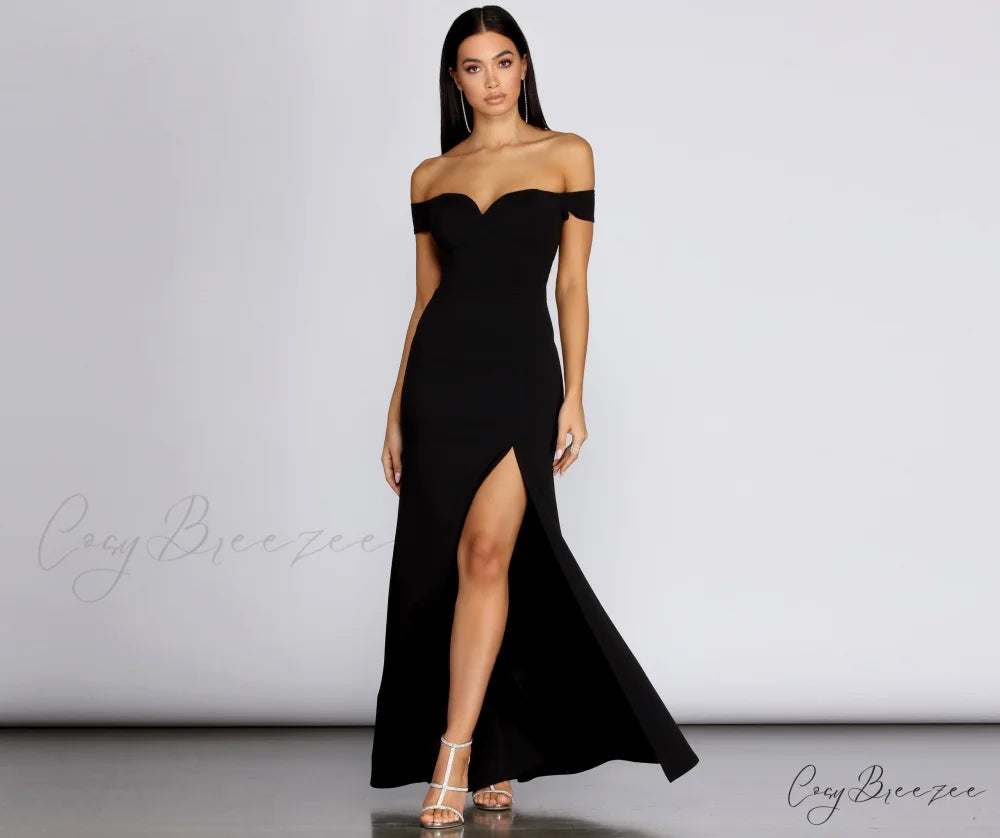 Myra Formal Stylish High Slit Dress BLACK / 1