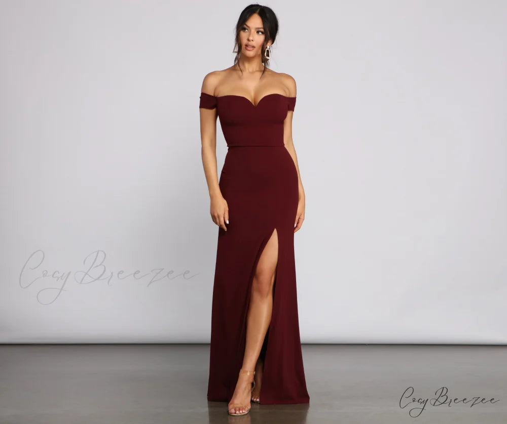 Myra Formal Stylish High Slit Dress BURGUNDY / 1