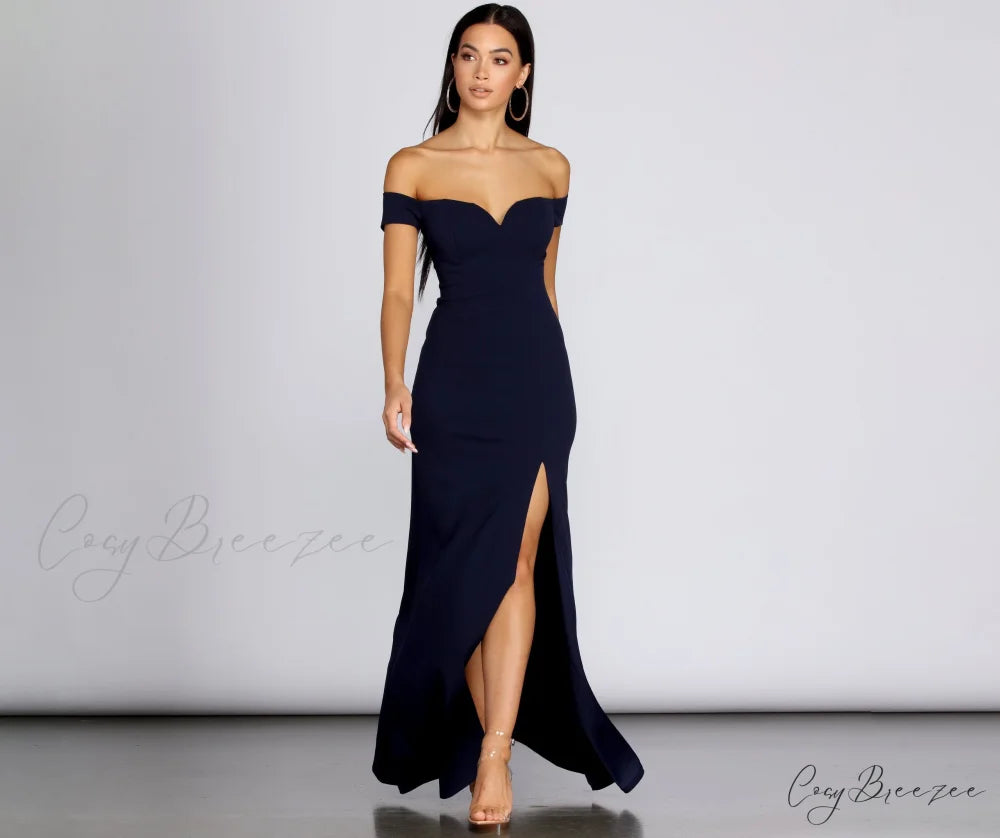 Myra Formal Stylish High Slit Dress NAVY / 1