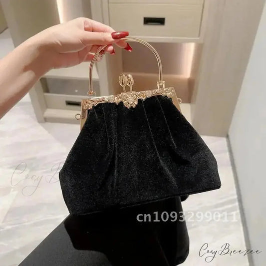 Mysterious Black Velvet Wedding Clutch Black clutchbag-250126