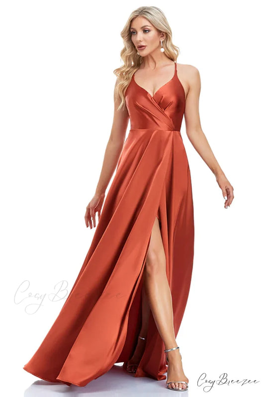 Mythical Romance Backless Trendy Satin Maxi Dress Burnt Orange / 4