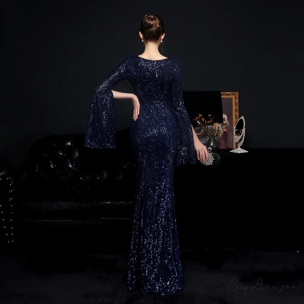 Natalie Open Sleeve Charming Formal Sequined Mermaid Dress