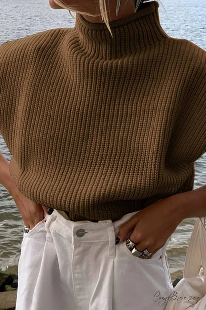 Neck Mock Sleeveless Sweater Brown / S