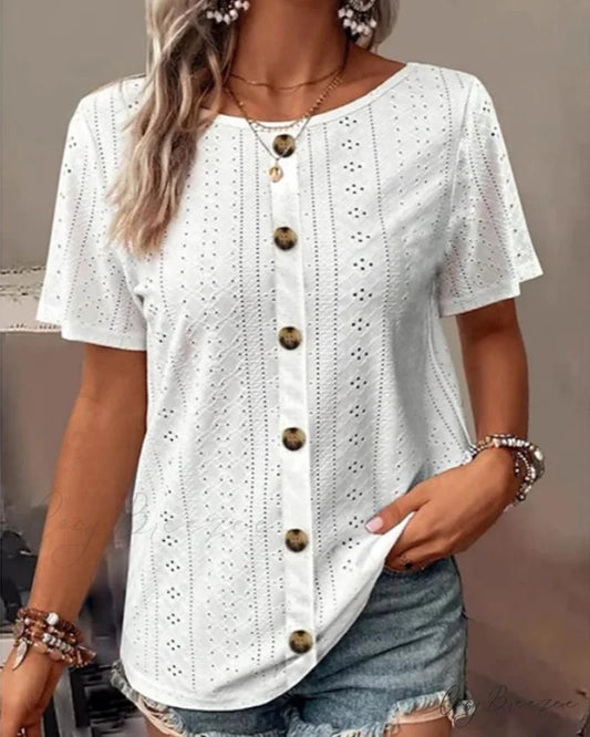 Neck Plain Round T-Shirt White / S